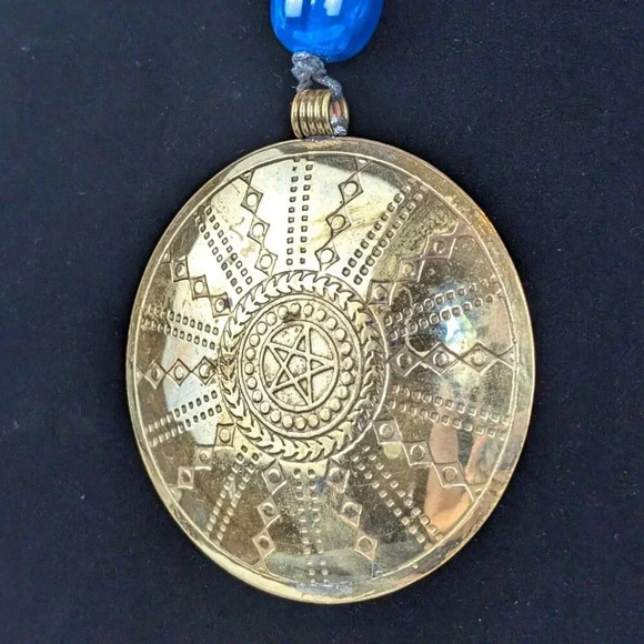 Vintage Chunky Blue Beaded Pendant Necklace - Picture 3 of 6